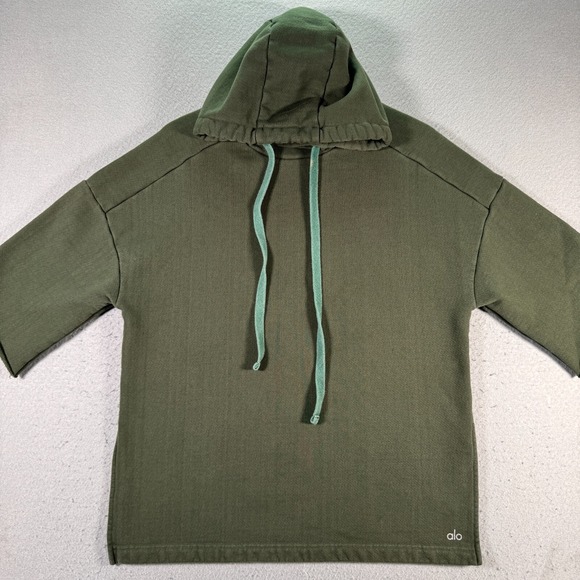 Alo Yoga Hoodie Sweatshirt Womens Small‎ Forest Green Short Sleeve Sample Active - Picture 1 of 12